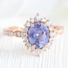 2.72 Ct Oval Purple Sapphire Ring in 14k Rose Gold Tiara Halo Diamond, Size 6.25