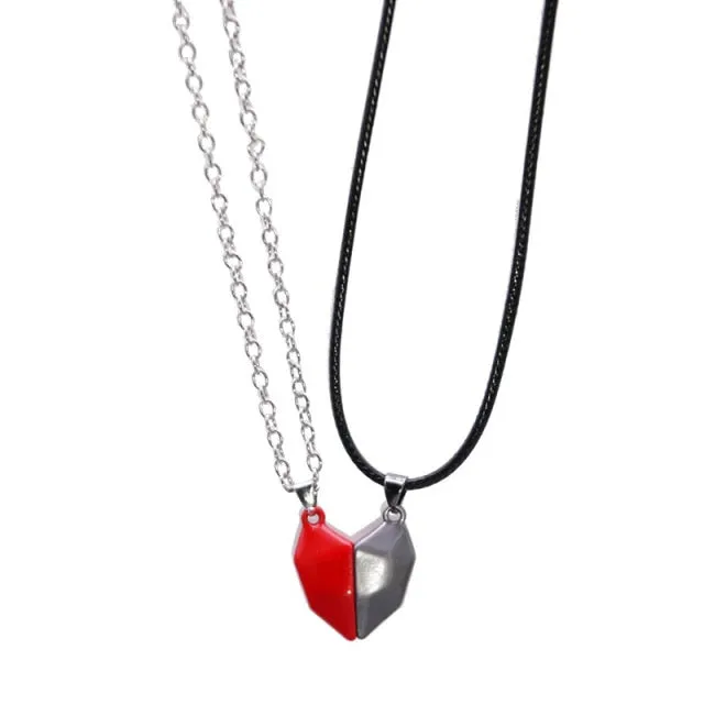 2Pcs Magnetic Couple Necklace Lovers Heart Pendant Distance Faceted Charm Necklace Women Valentine's Day Gift 2021