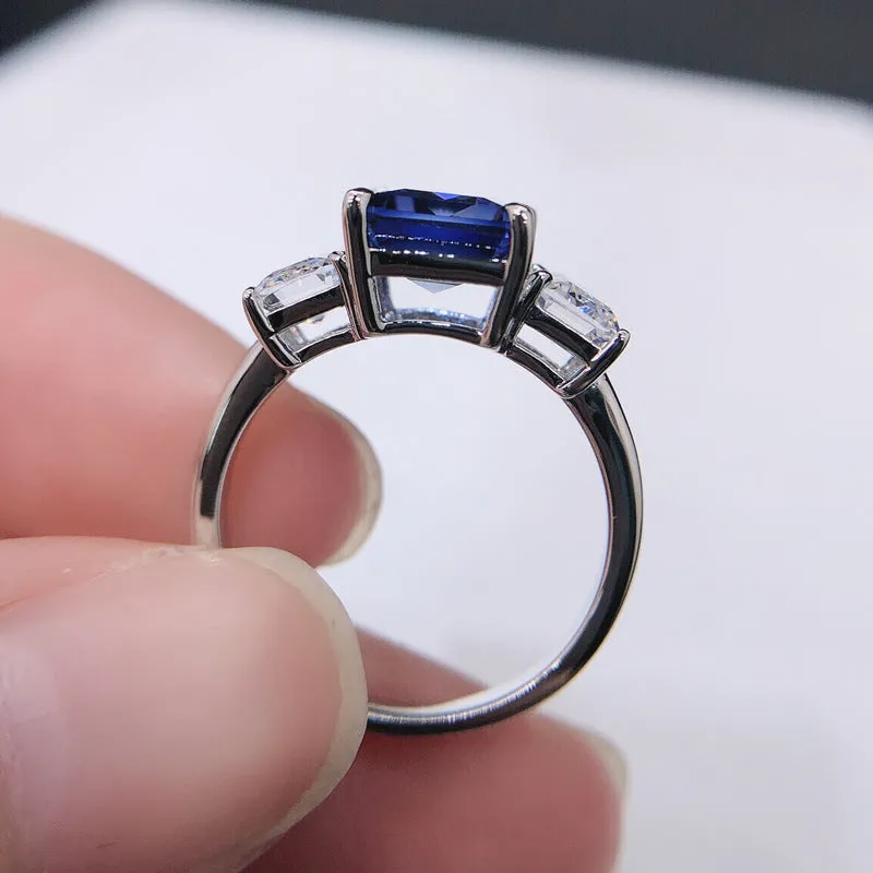 3 Carats Lab Grown Sapphire Three Stones Women Ring