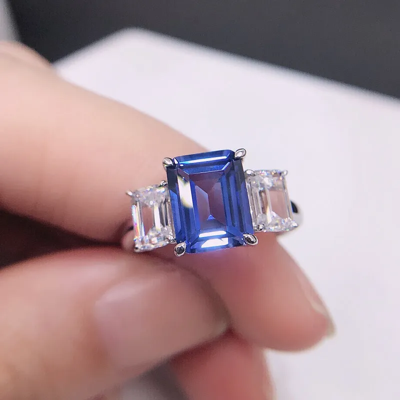 3 Carats Lab Grown Sapphire Three Stones Women Ring