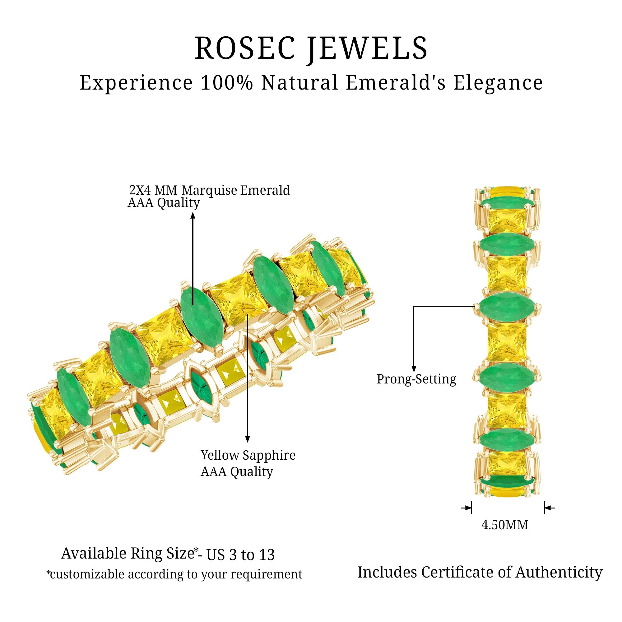 3 CT Emerald and Yellow Sapphire Alternate Full Eternity Ring