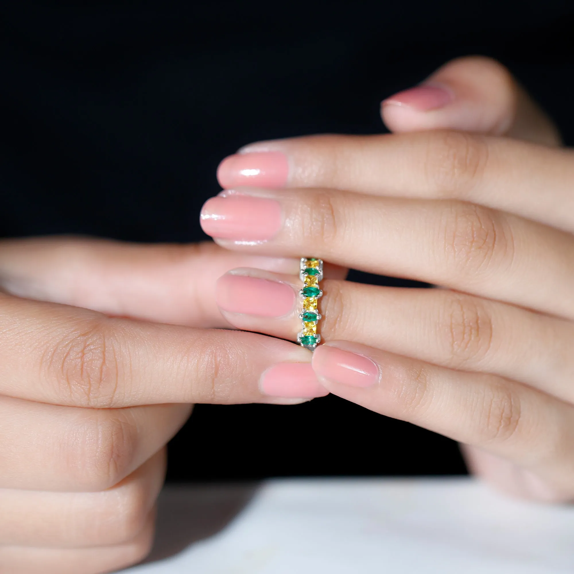 3 CT Emerald and Yellow Sapphire Alternate Full Eternity Ring