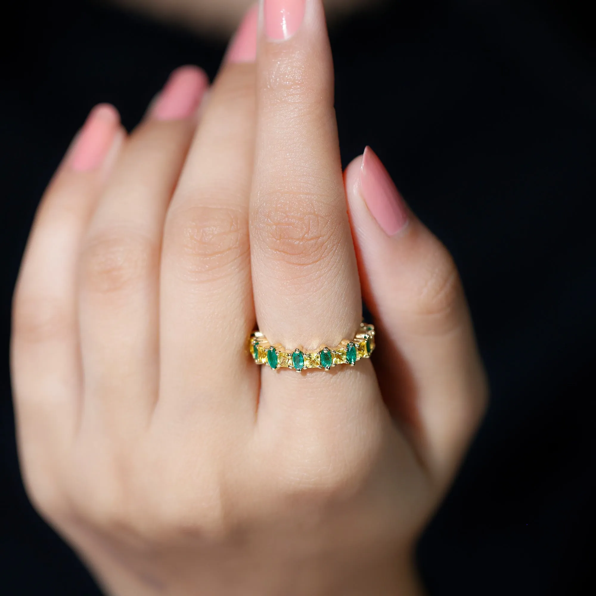 3 CT Emerald and Yellow Sapphire Alternate Full Eternity Ring