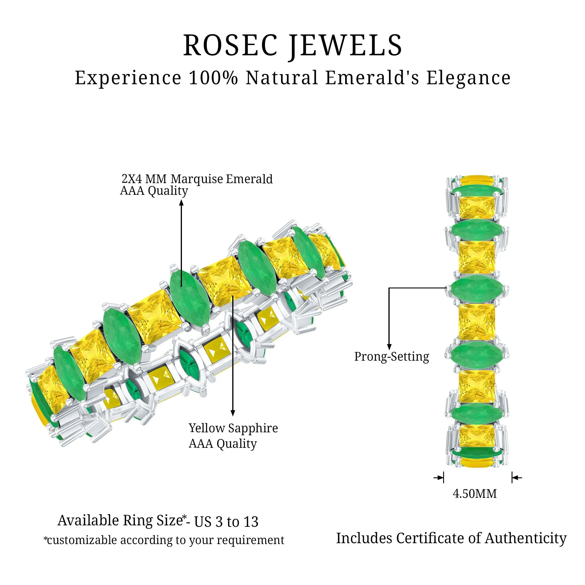 3 CT Emerald and Yellow Sapphire Alternate Full Eternity Ring