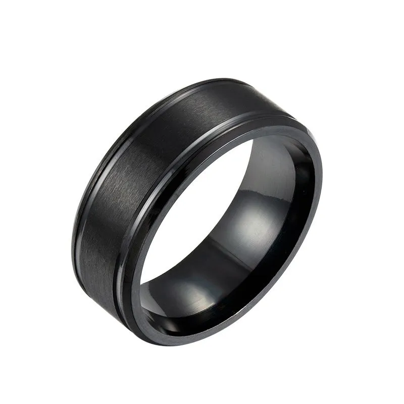 361 Stainless Steel 8mm Matte Double Bevel Men's Ring - Black, Gold, Silver