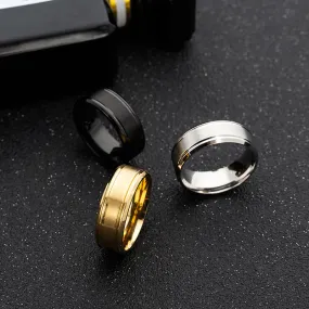 361 Stainless Steel 8mm Matte Double Bevel Men's Ring - Black, Gold, Silver