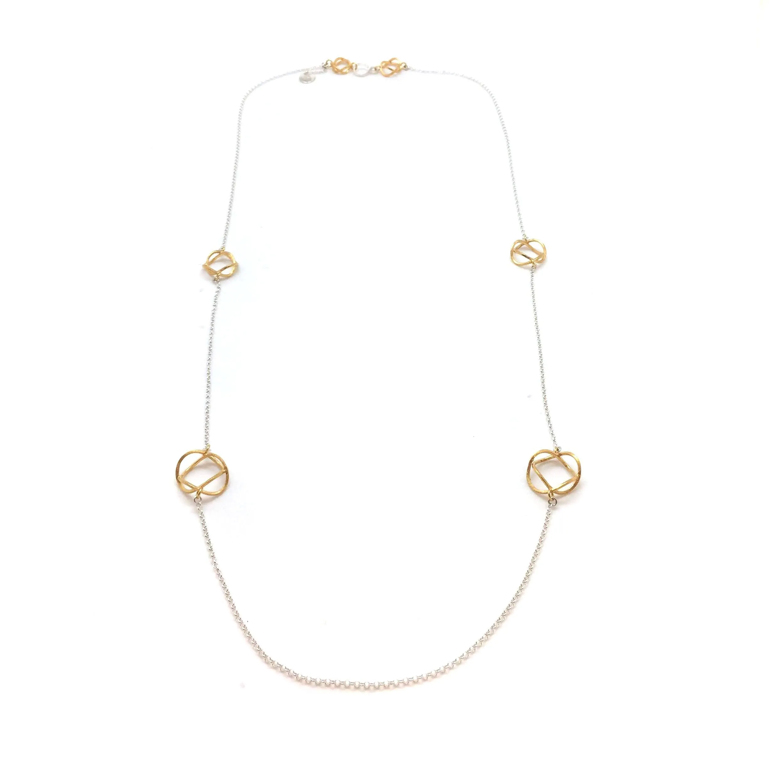 3D Linked Hoop Necklace - Silver and Gold