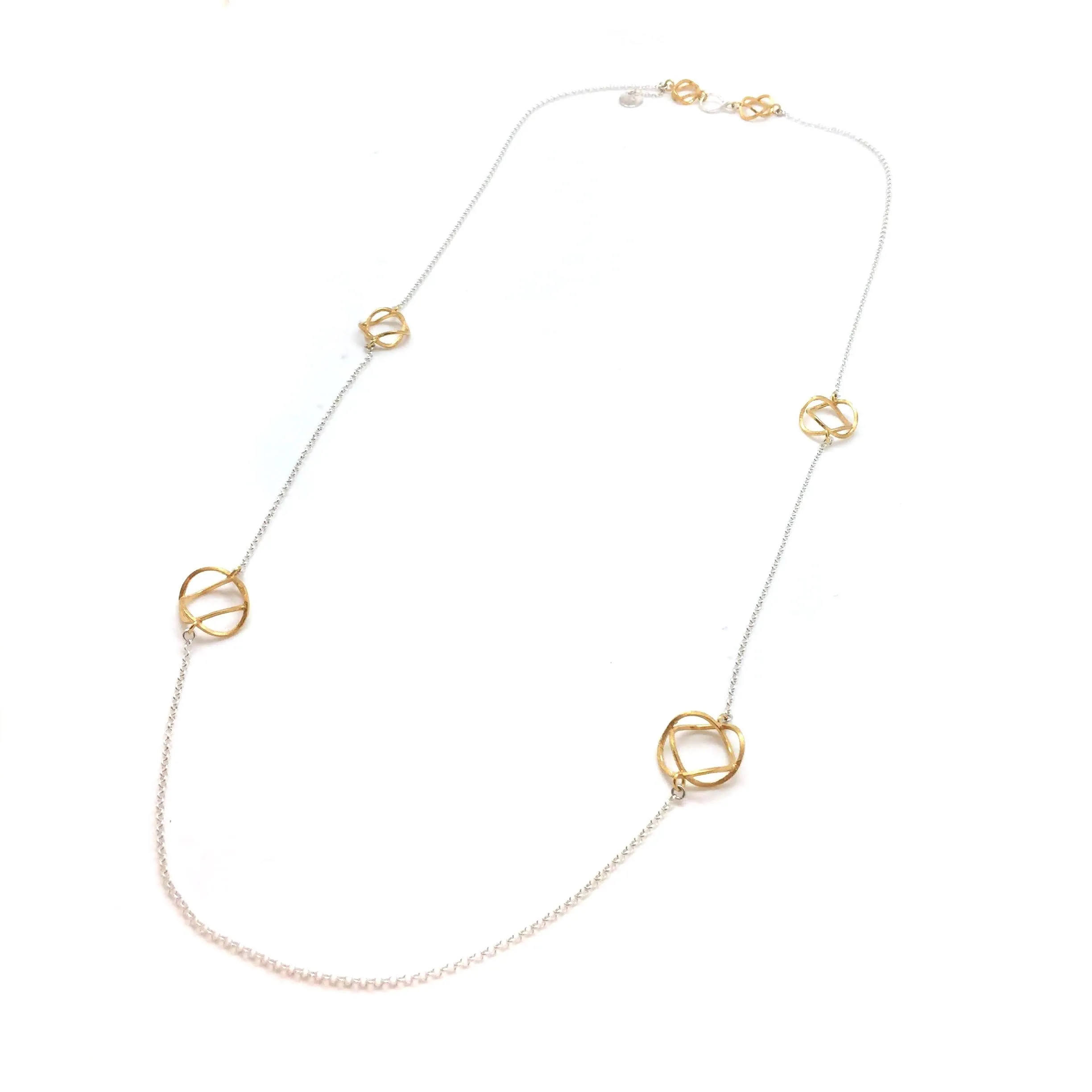 3D Linked Hoop Necklace - Silver and Gold