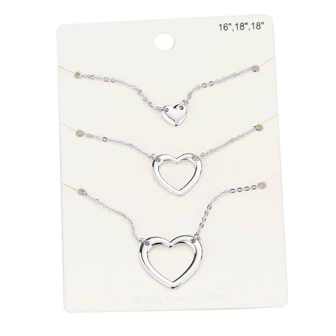 3PCS  Metal Heart Pendant Necklaces