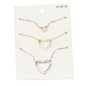 3PCS  Metal Heart Pendant Necklaces