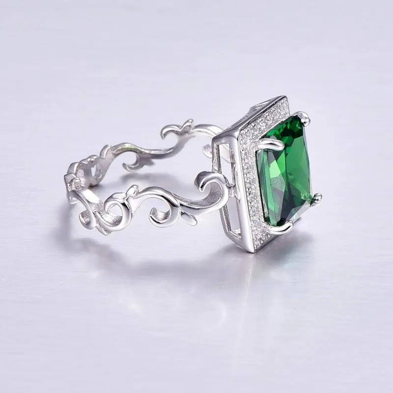 5.3CT Emerald Solid 925 Sterling Silver Elegant Wedding Ring for Women