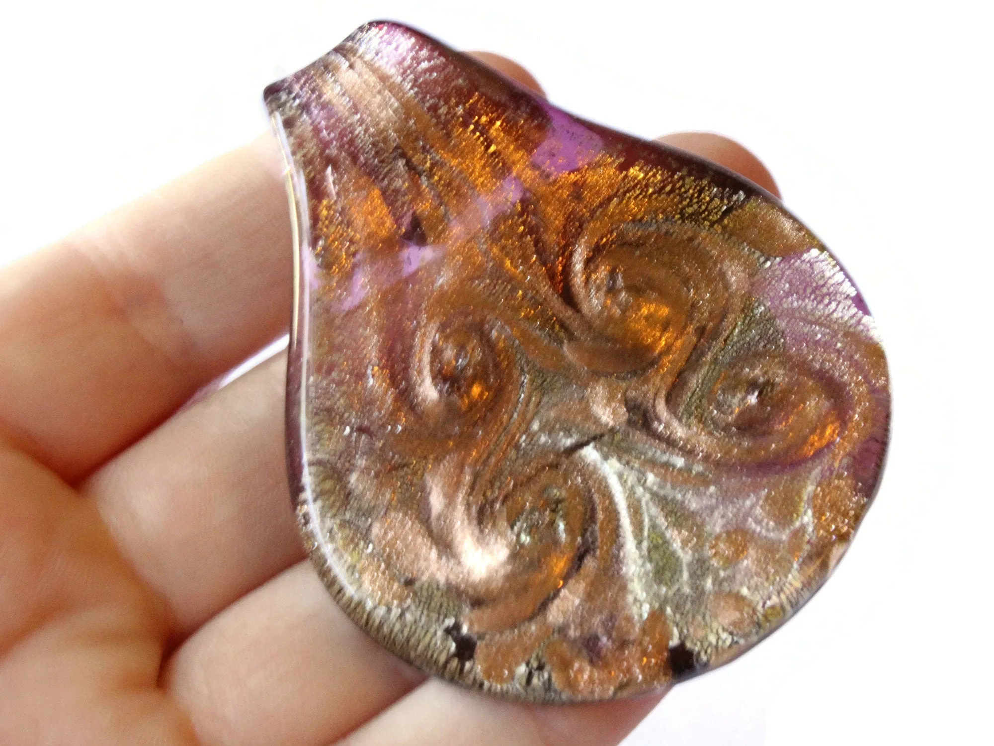 58mm Gold and Purple Spiral Foil Glass Pendant Lampwork Glass Spoon Pendant