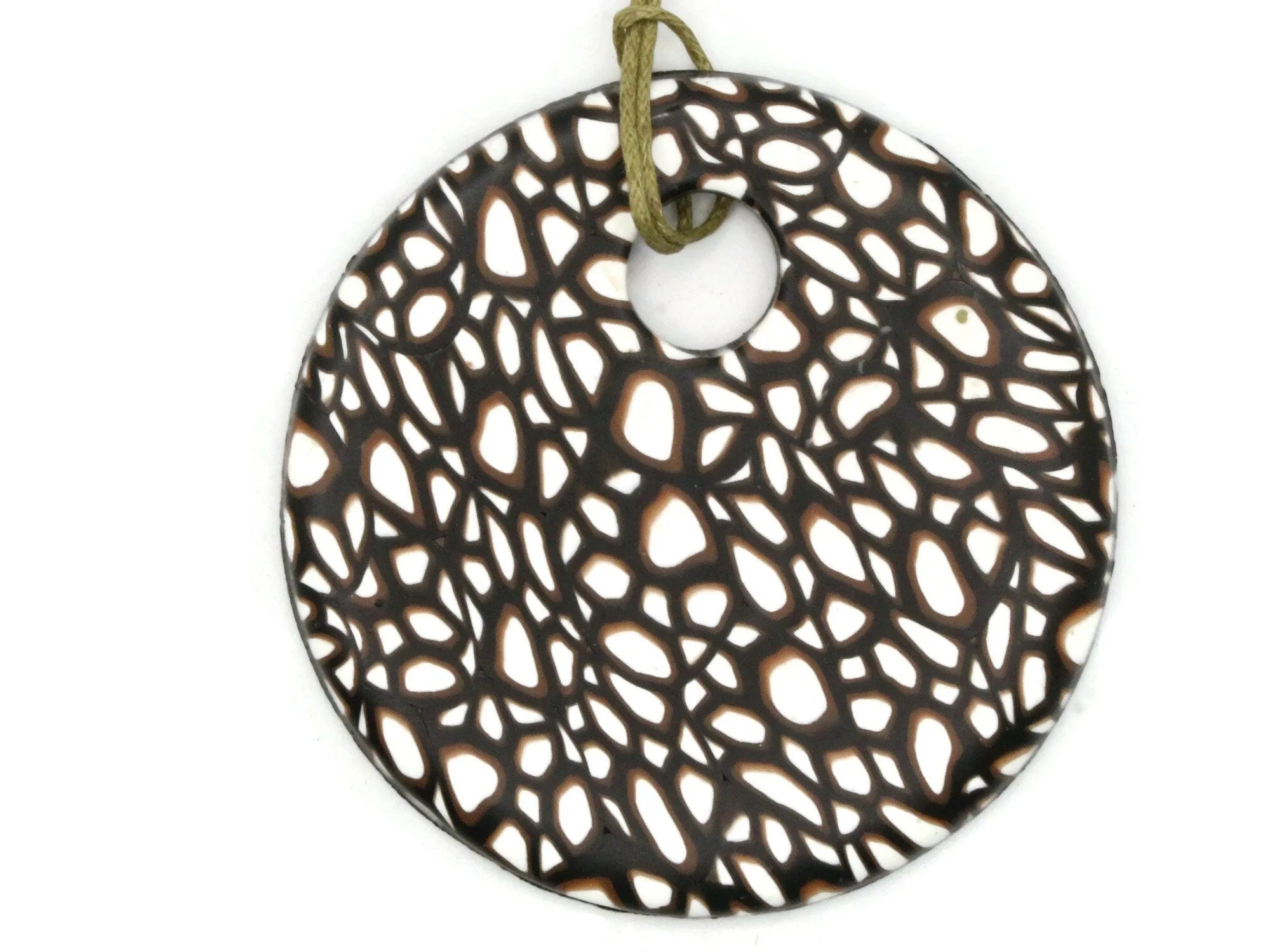 68mm Browns White and Black Polymer Clay Flat Circle Gogo Pendant