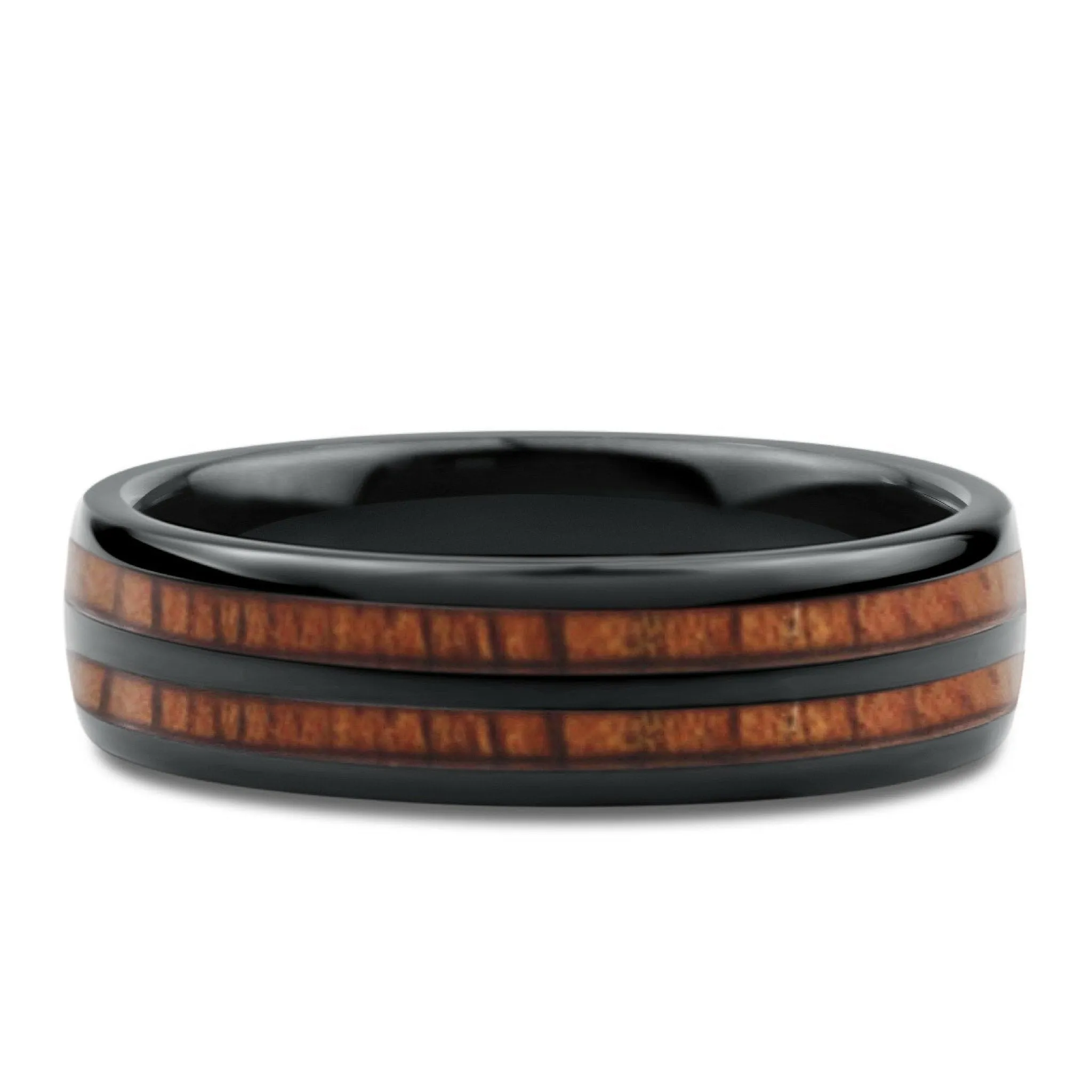 6mm Barrel Ceramic Koa Wood Ring