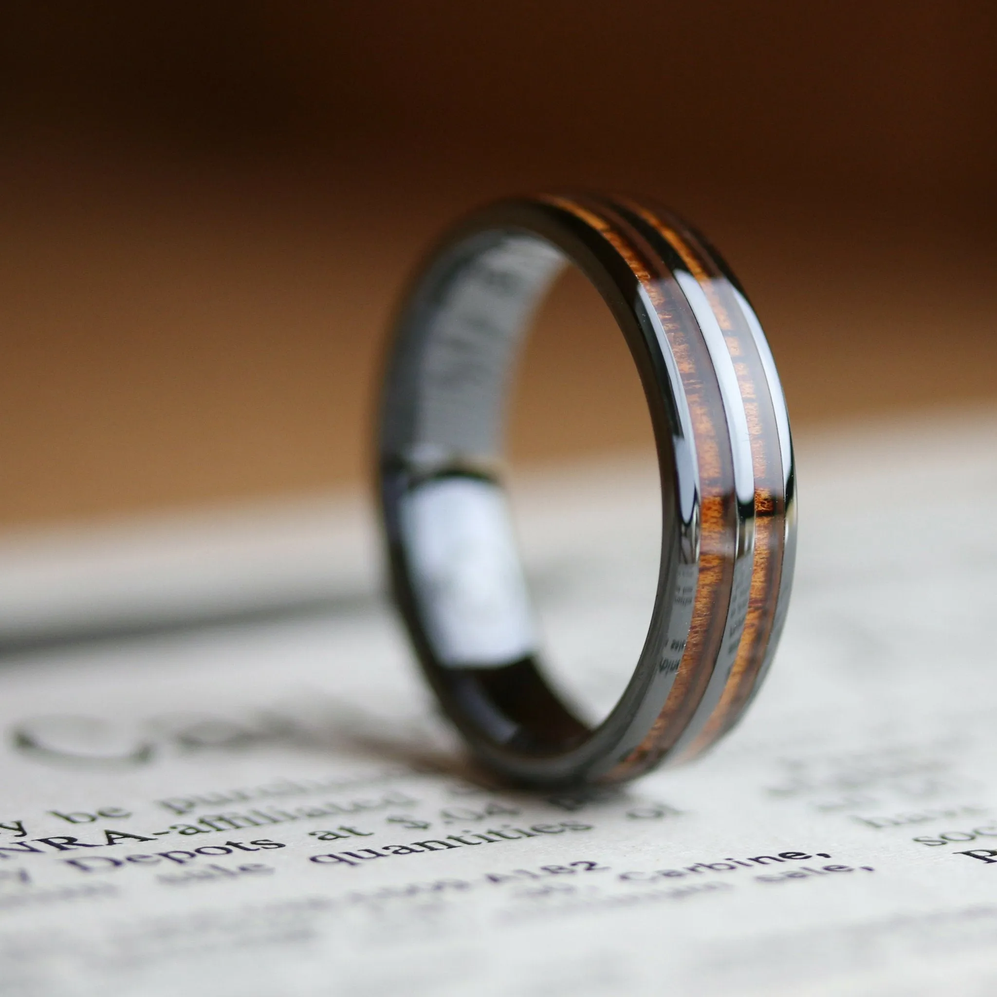 6mm Barrel Ceramic Koa Wood Ring