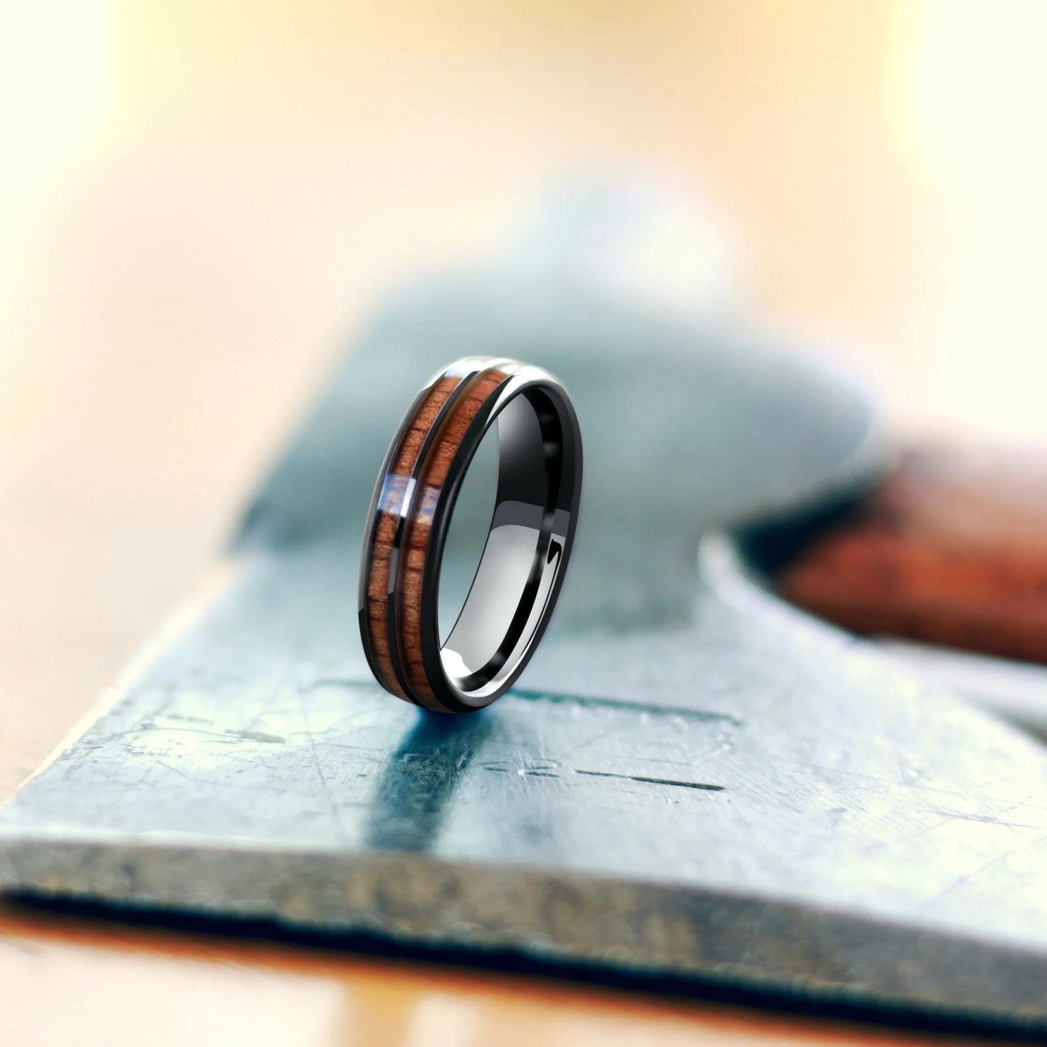 6mm Barrel Ceramic Koa Wood Ring