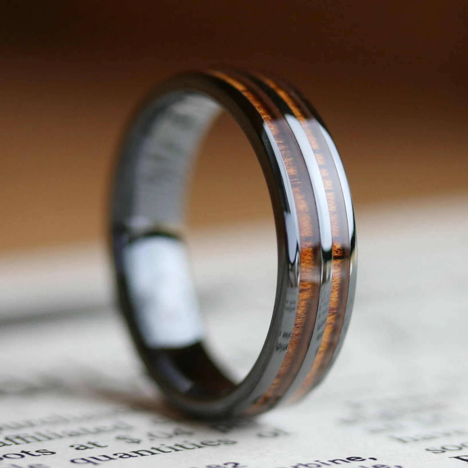 6mm Barrel Ceramic Koa Wood Ring