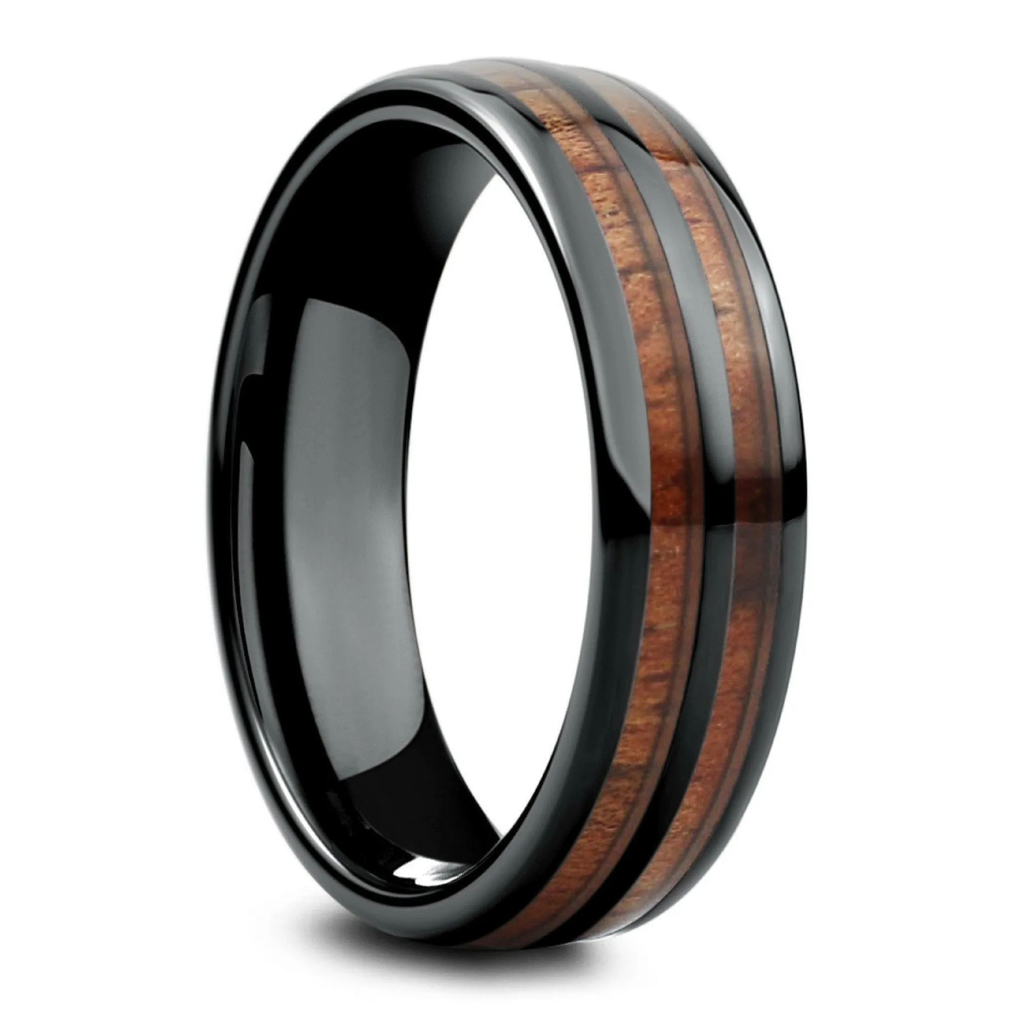 6mm Barrel Ceramic Koa Wood Ring