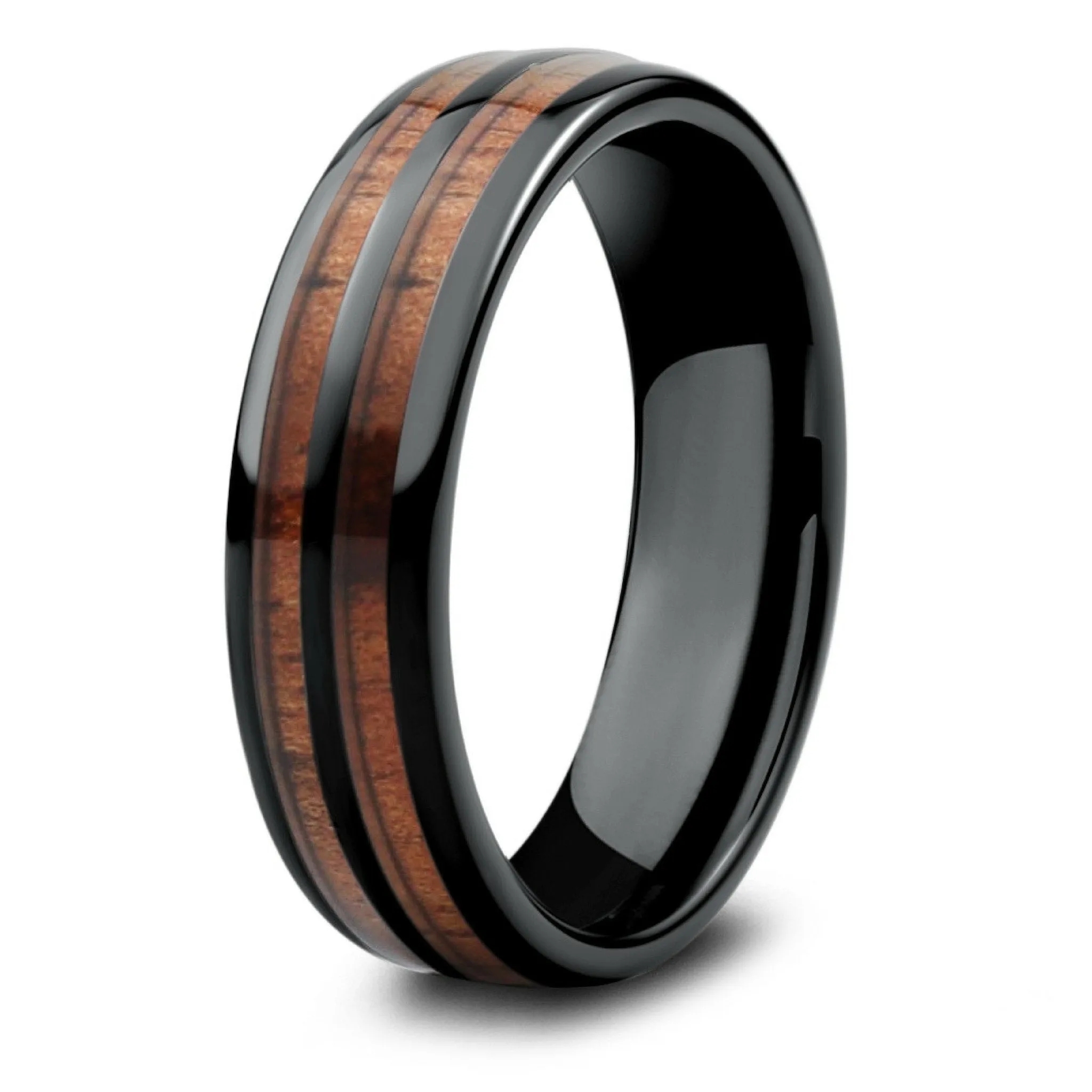 6mm Barrel Ceramic Koa Wood Ring