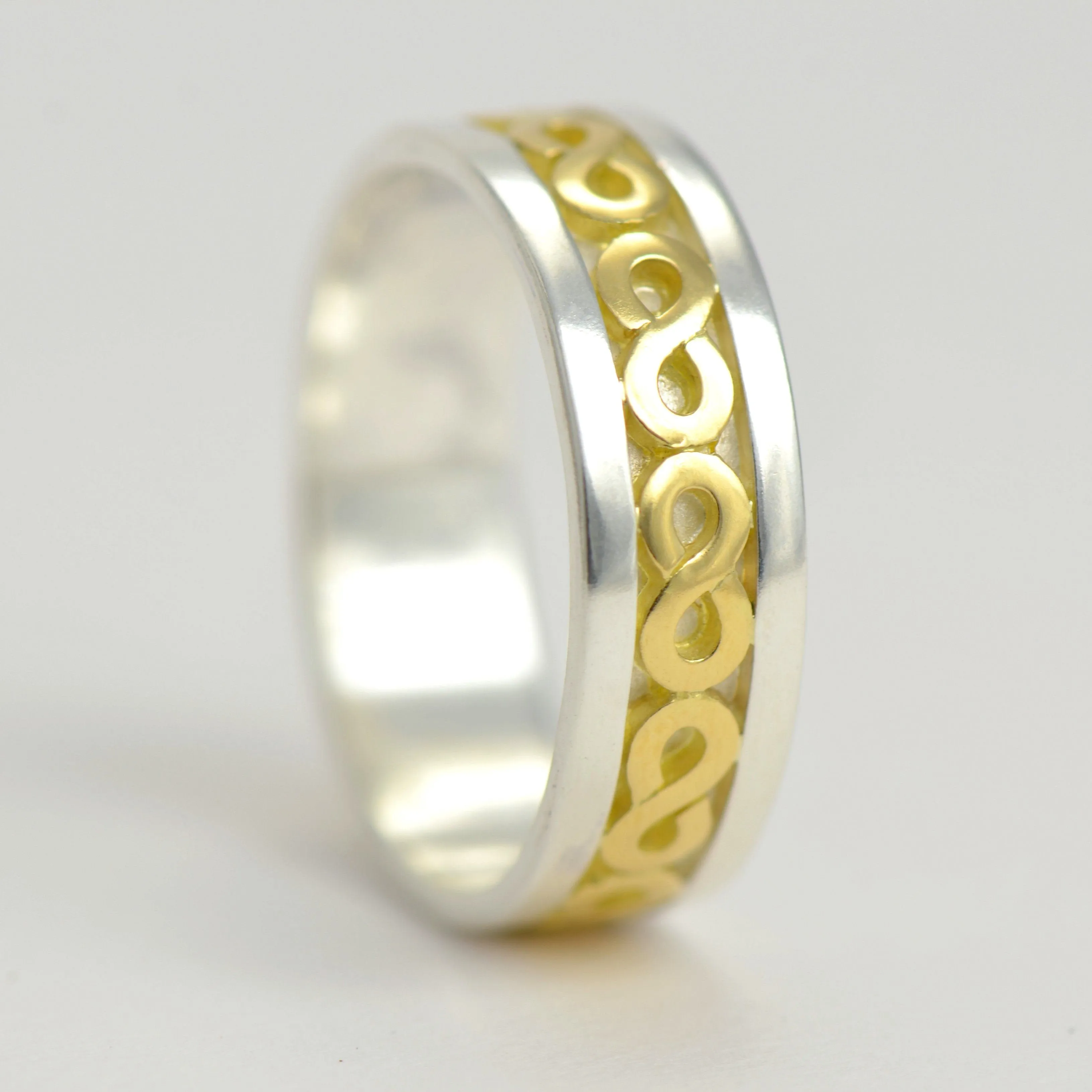 7 mm wedding ring band -  a mixed metal custom 18ct gold and sterling silver boho ring