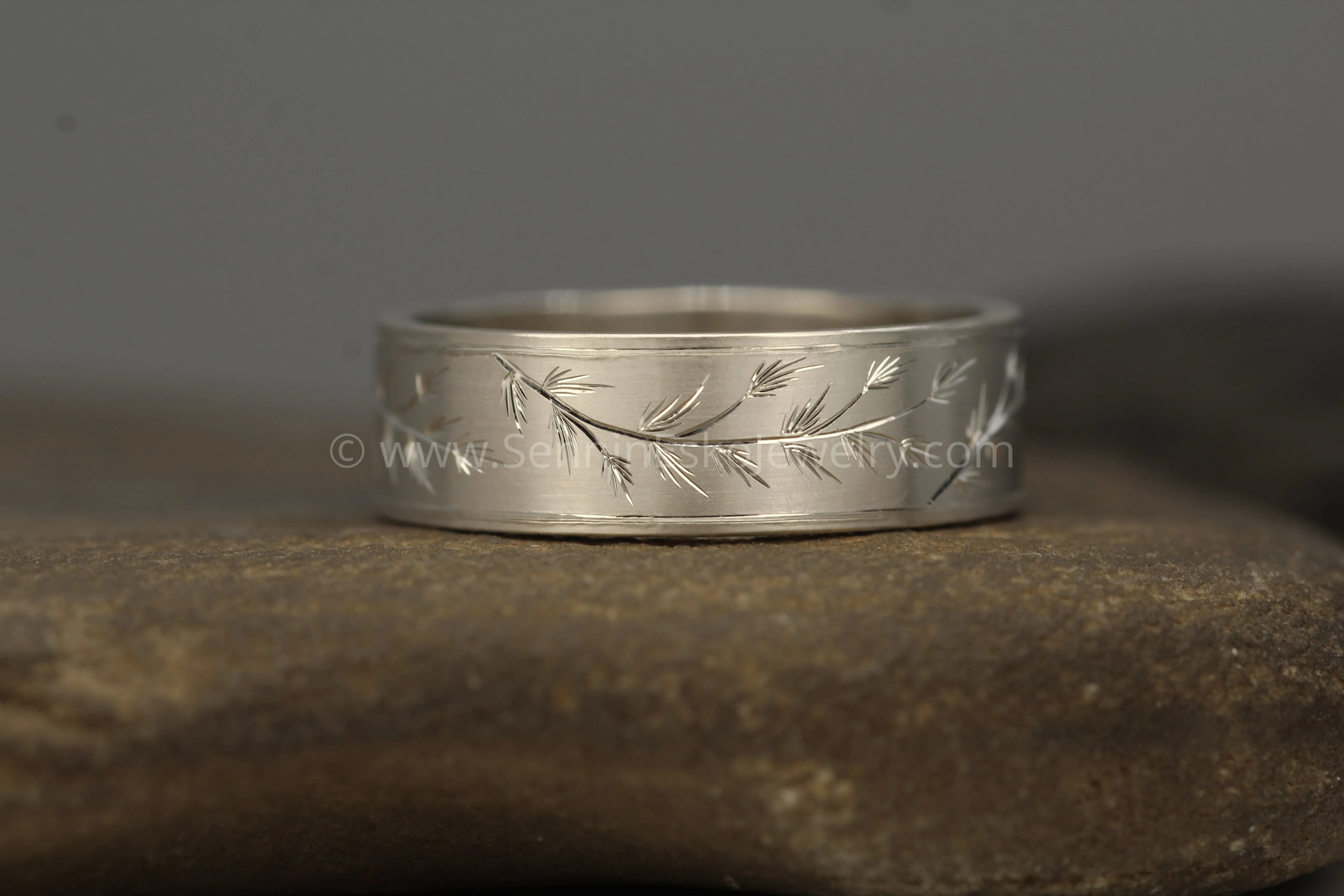 7x1.2mm Pine Sprigs Variation 1 - Silver Bright Cut Engraved Band