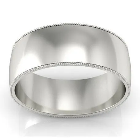 8mm Platinum Wedding Band Milgrain