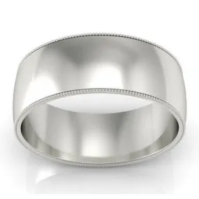 8mm Platinum Wedding Band Milgrain