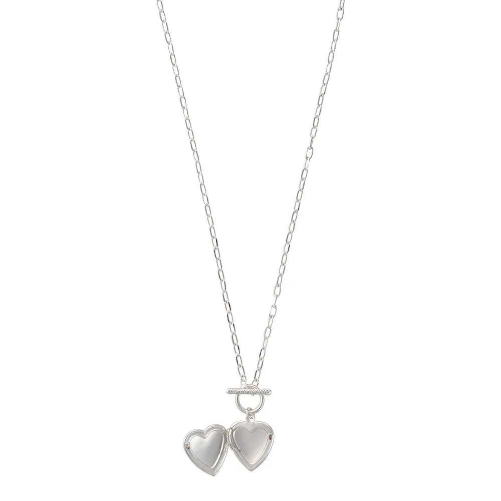 925 Silver Plated Heart Locket Toggle Necklace