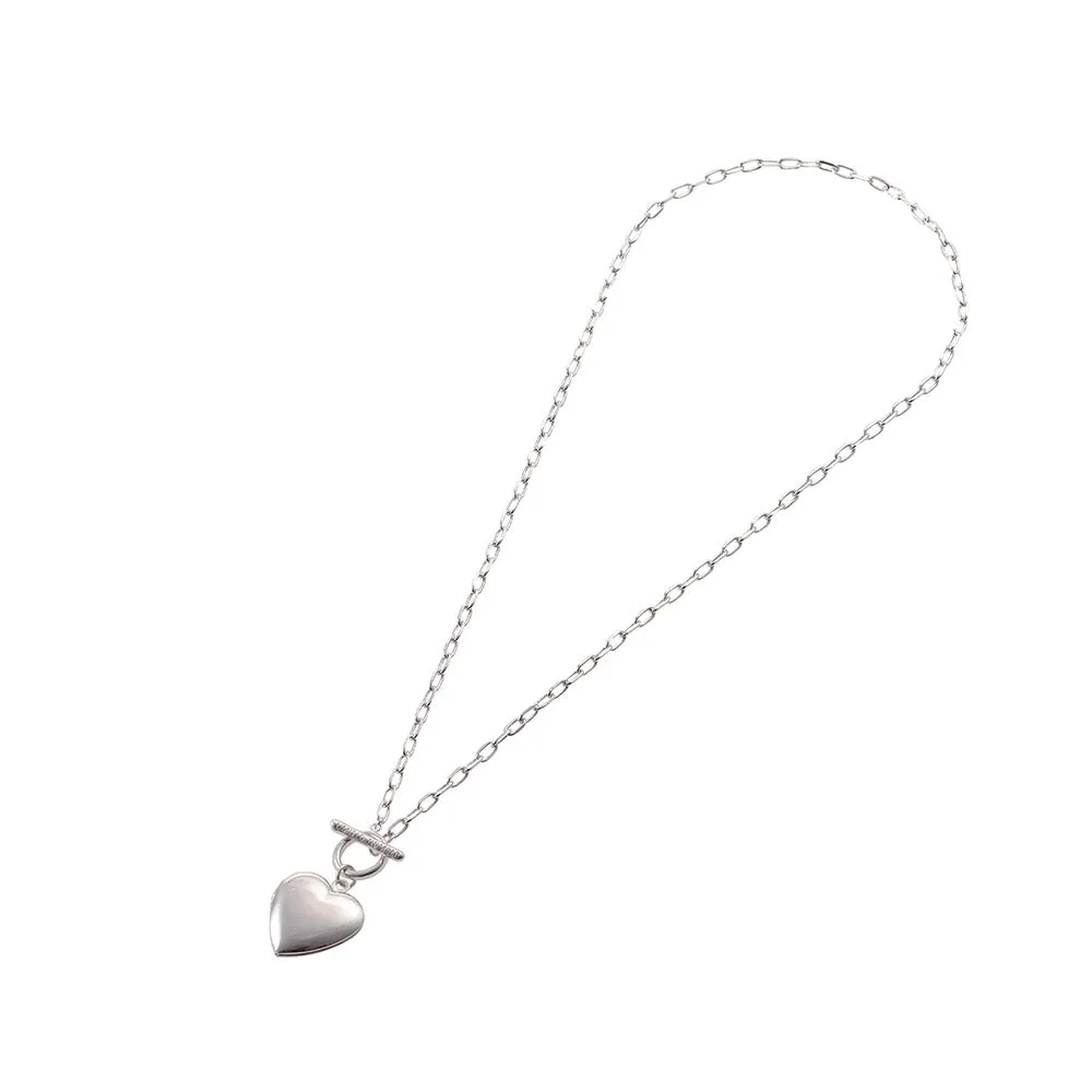 925 Silver Plated Heart Locket Toggle Necklace