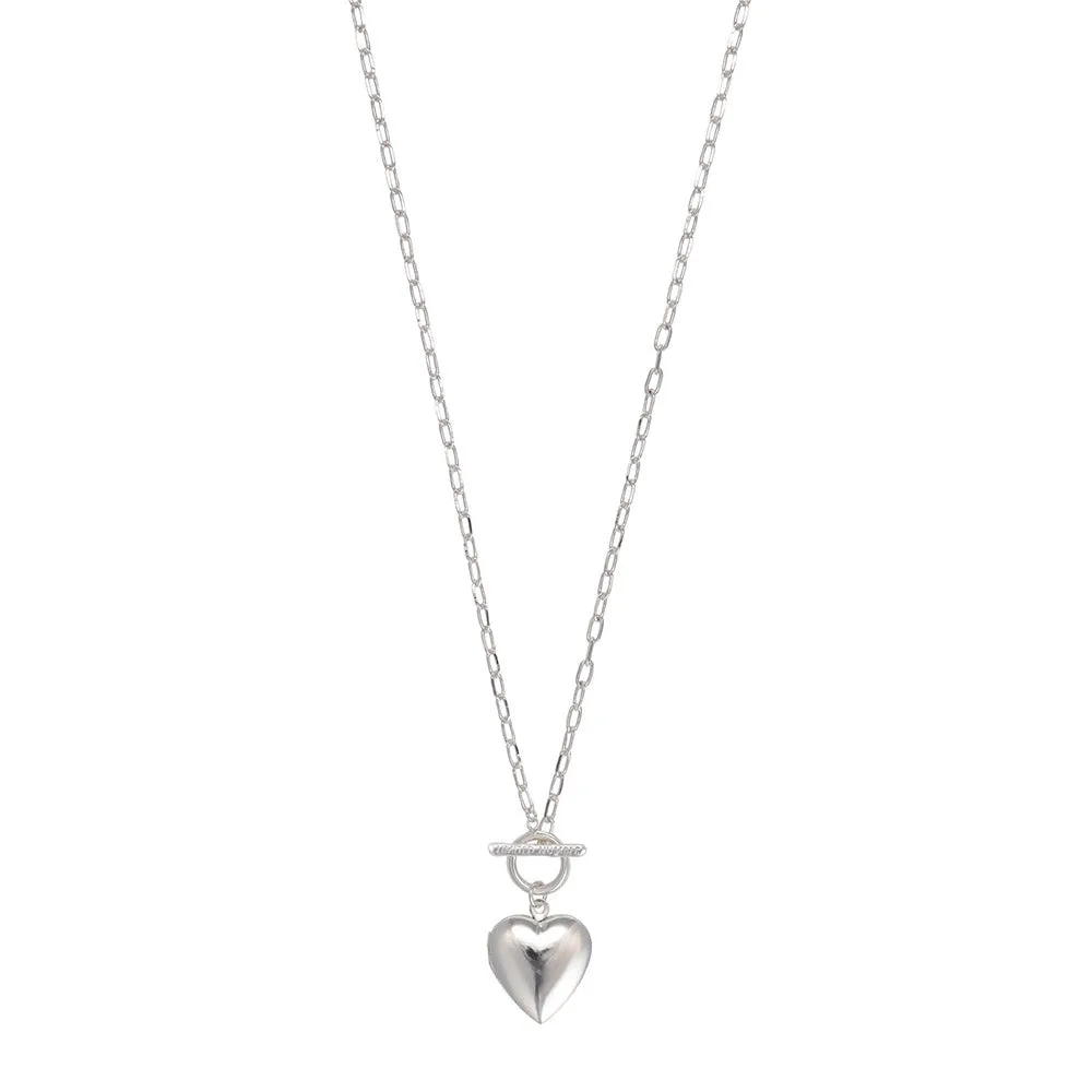 925 Silver Plated Heart Locket Toggle Necklace