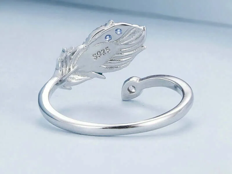 925 Silver Summer Colorful Feather Ring