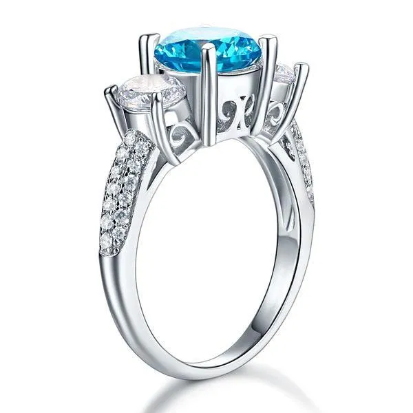 925 Sterling Silver 3-Stone Bridal Ring 2 Carat Created Blue Diamond Vintage Style Jewelry MXFR8226