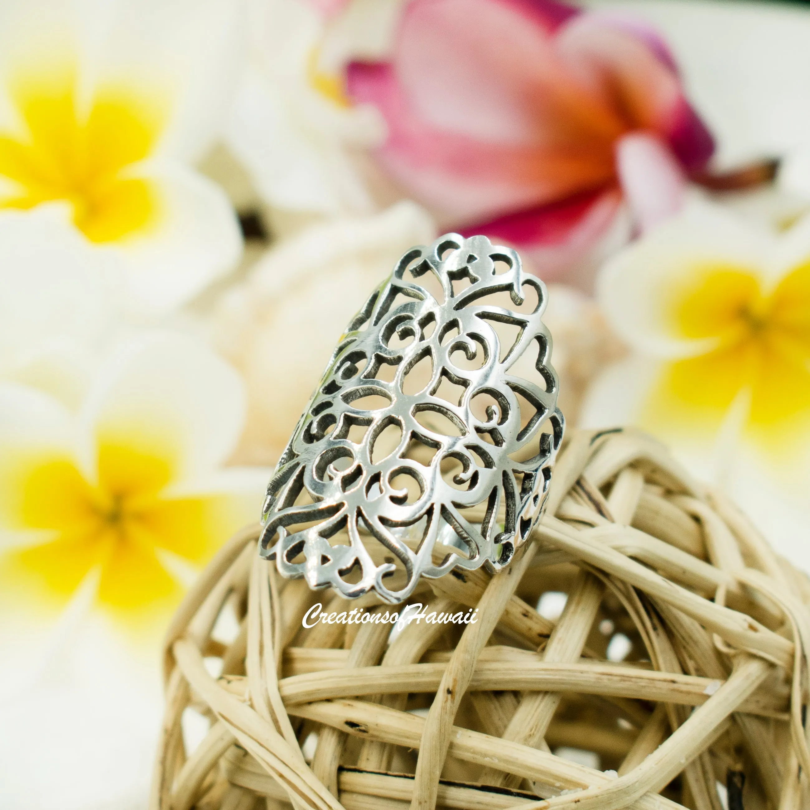 925 Sterling Silver Cutout, Filigree Ring For Women.  30mm, 1.25" Filigree Statement, Middle, Index Ring. Classic European Vintage Inspired Jewelry.