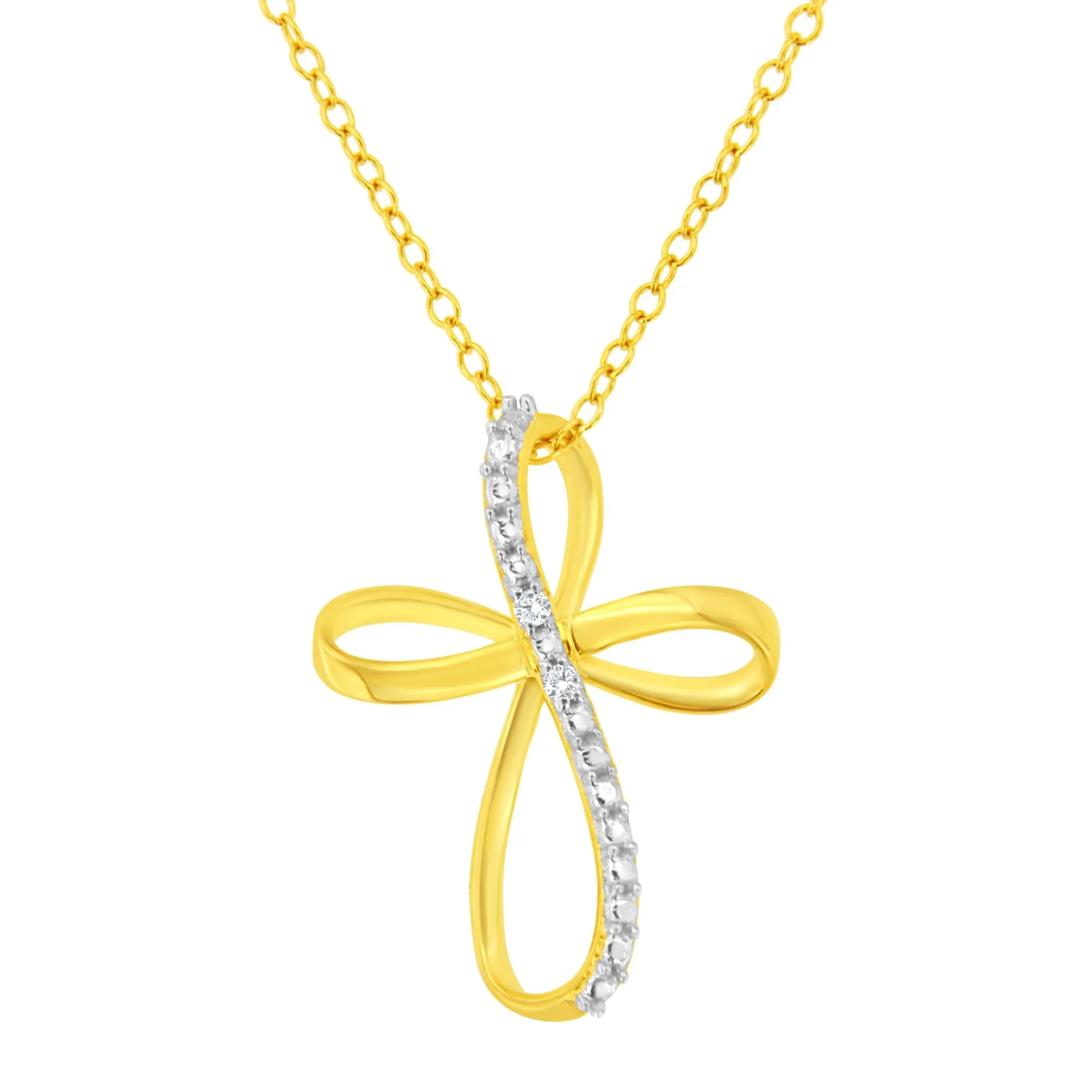 .925 Sterling Silver Diamond Accent Cross Ribbon 18" Pendant Necklace (I-J Color, I2-I3 Clarity) - Pack Of: 1