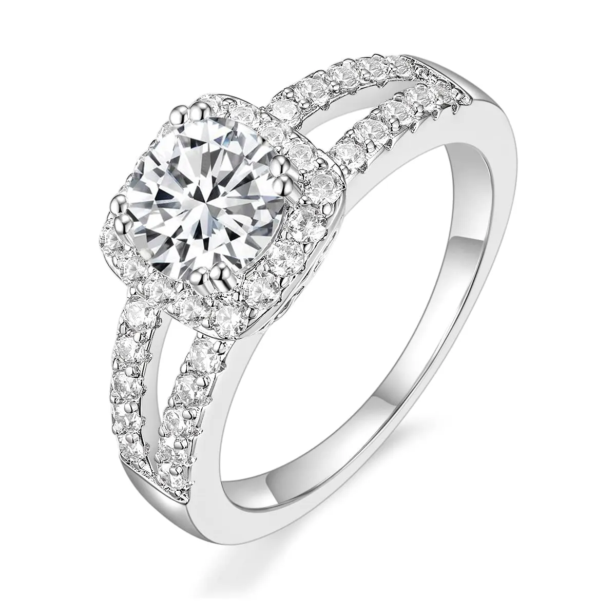 925 Sterling Silver Round Cut Cubic Zirconia Bridal Engagement Ring