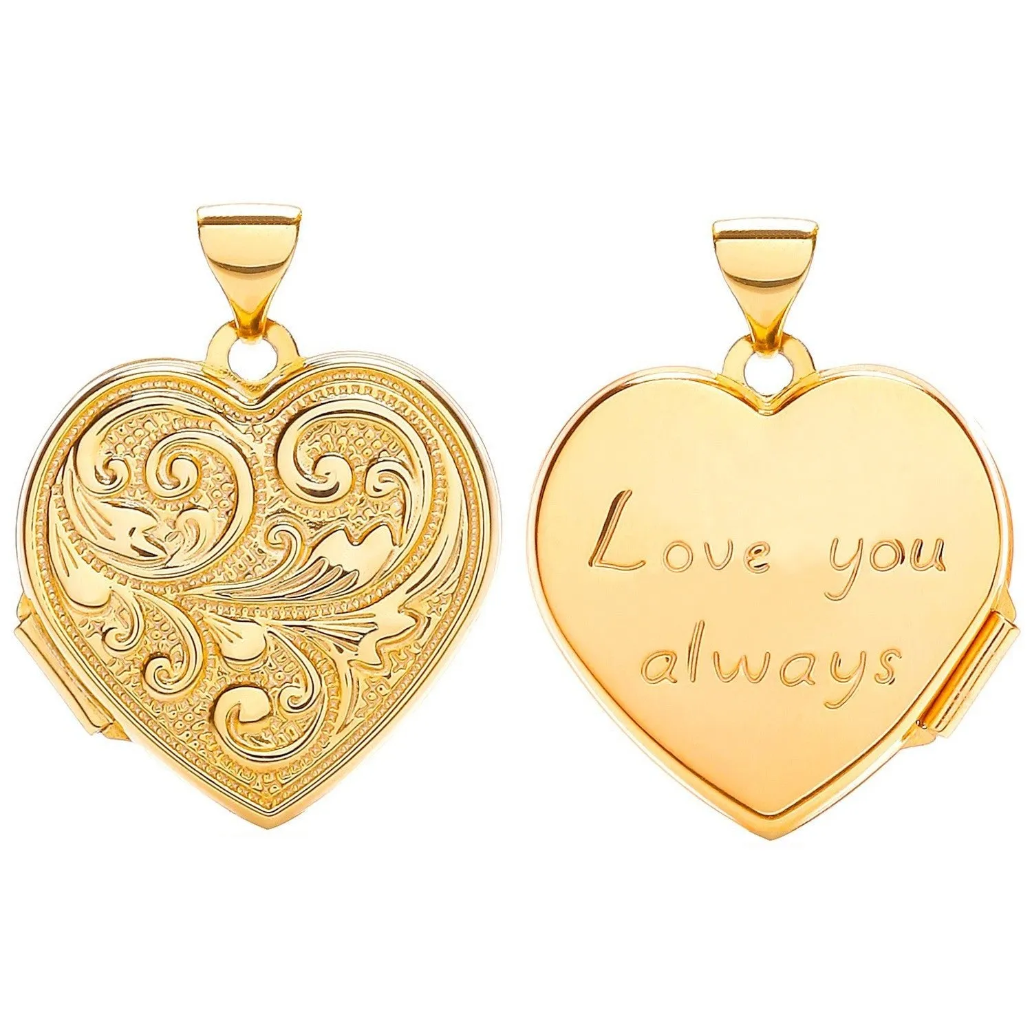 9ct Yellow Gold Heart Shaped 'Love You Always' Locket Pendant Necklace