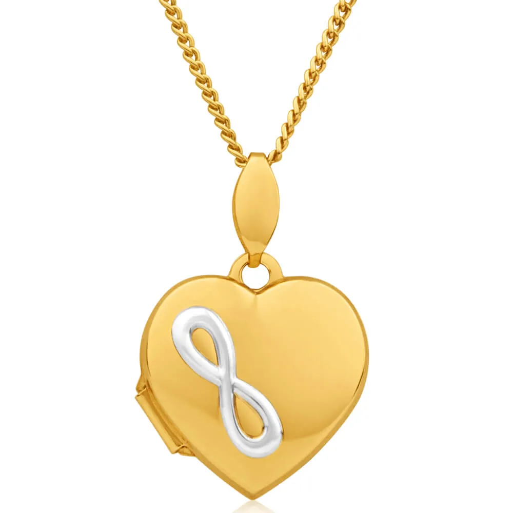 9ct Yellow Gold Silver Filled Two Tone Infinity Heart Shape Locket