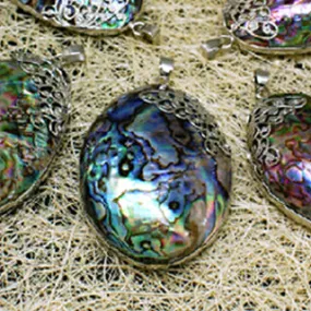 Abalone/Paua Shell Puff Oval Pendant 40x55mm