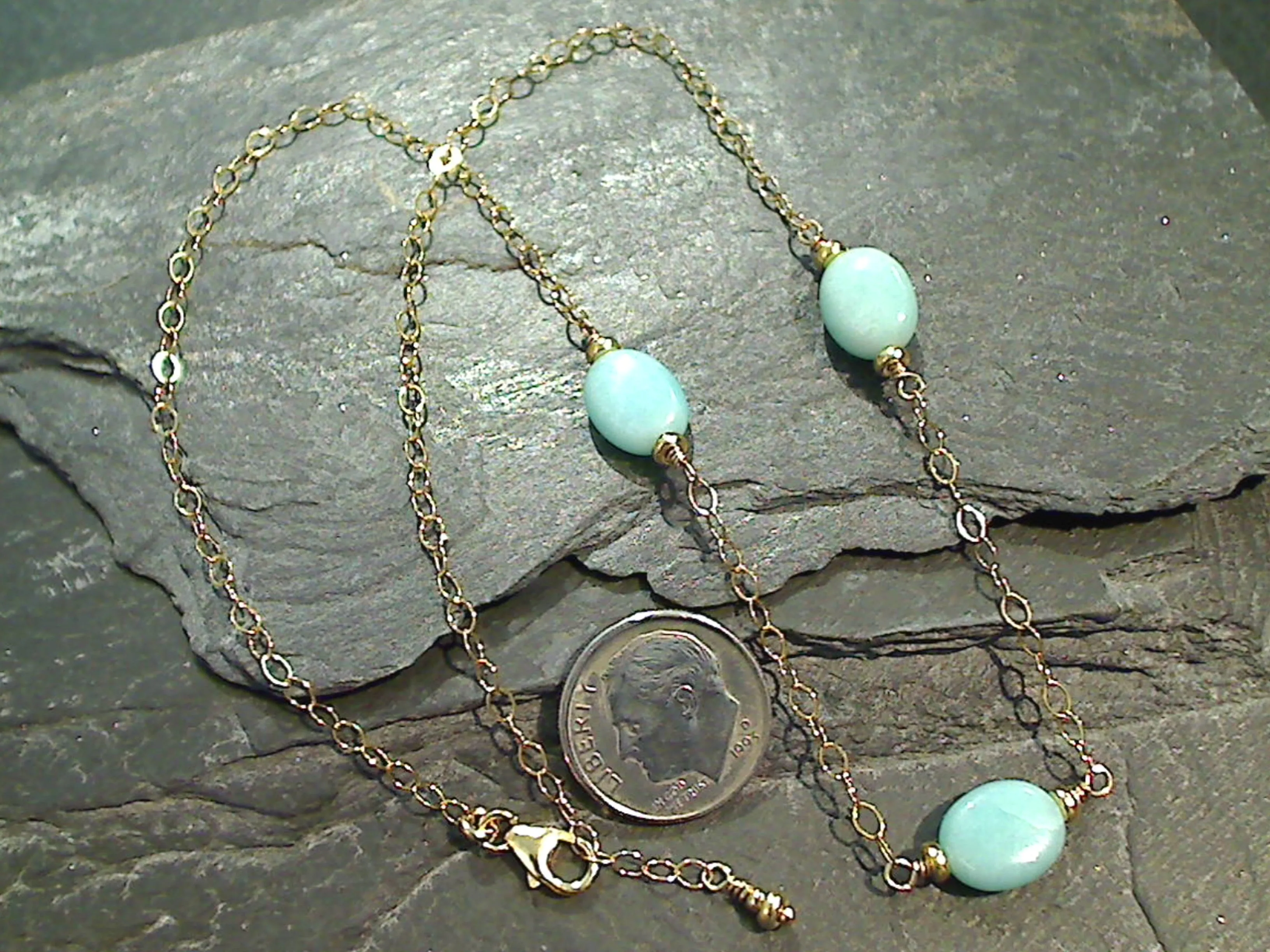 Adjustable Up To 16" Amazonite, Gold Filled Necklace