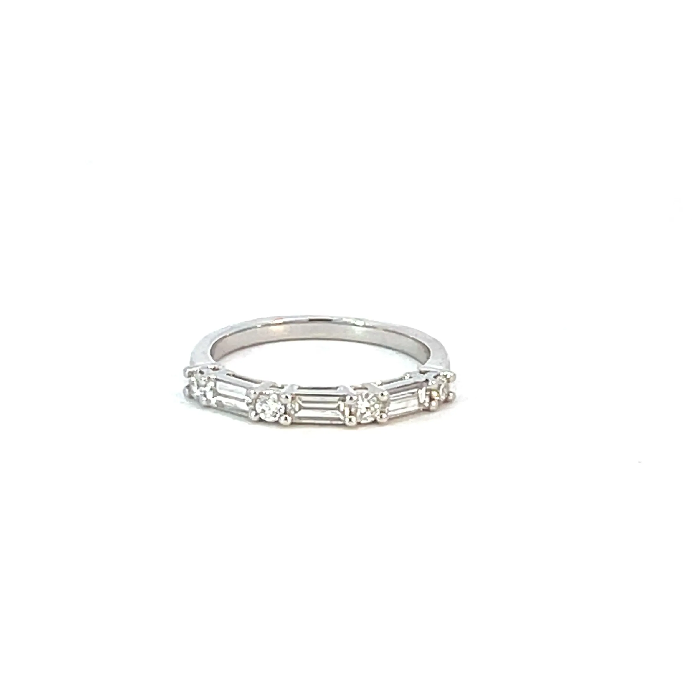 Alternating Baguette & Round Diamond Wedding Band Ring