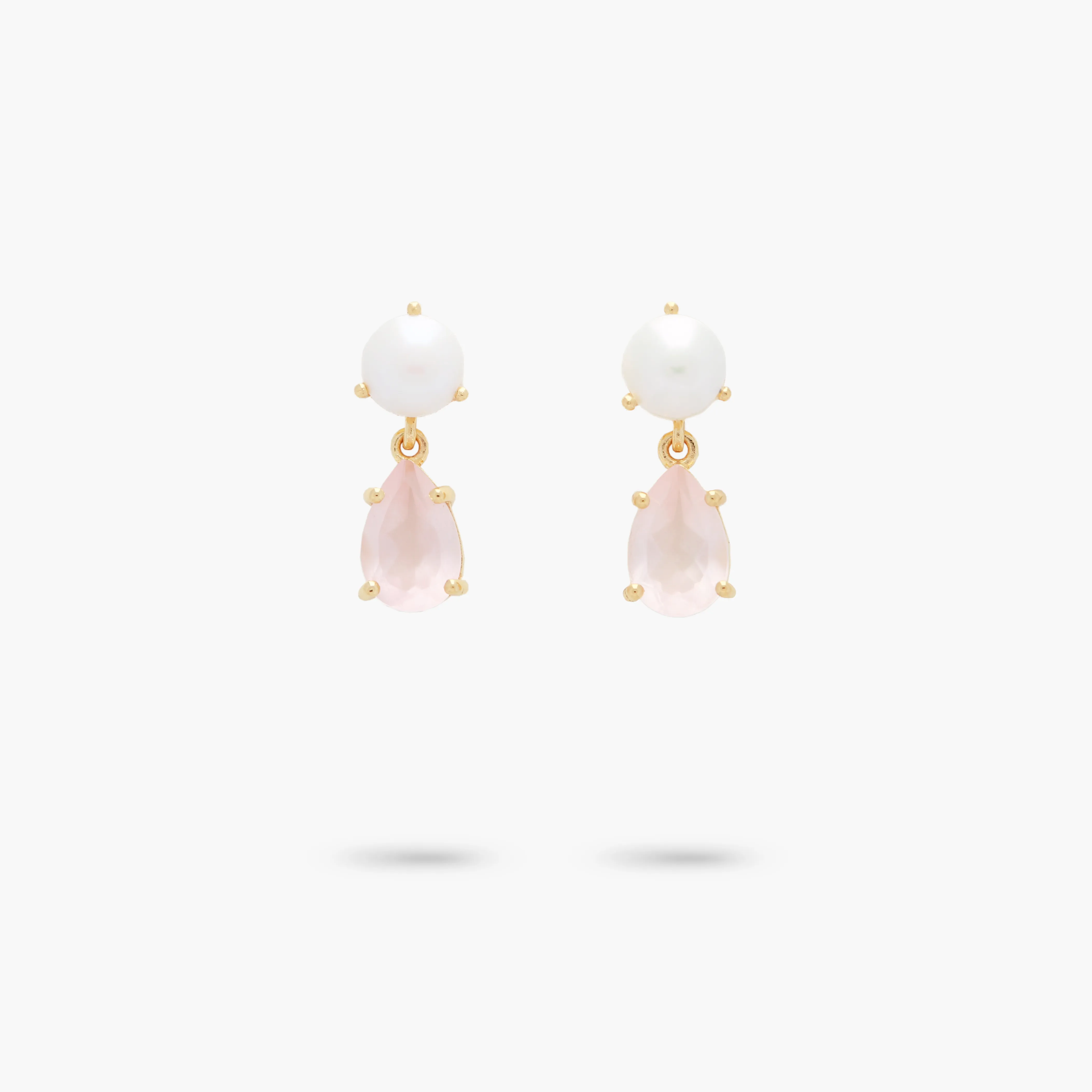 Amare Wear Petite Freshwater Pearl and Rose Quartz Dangle Earrings