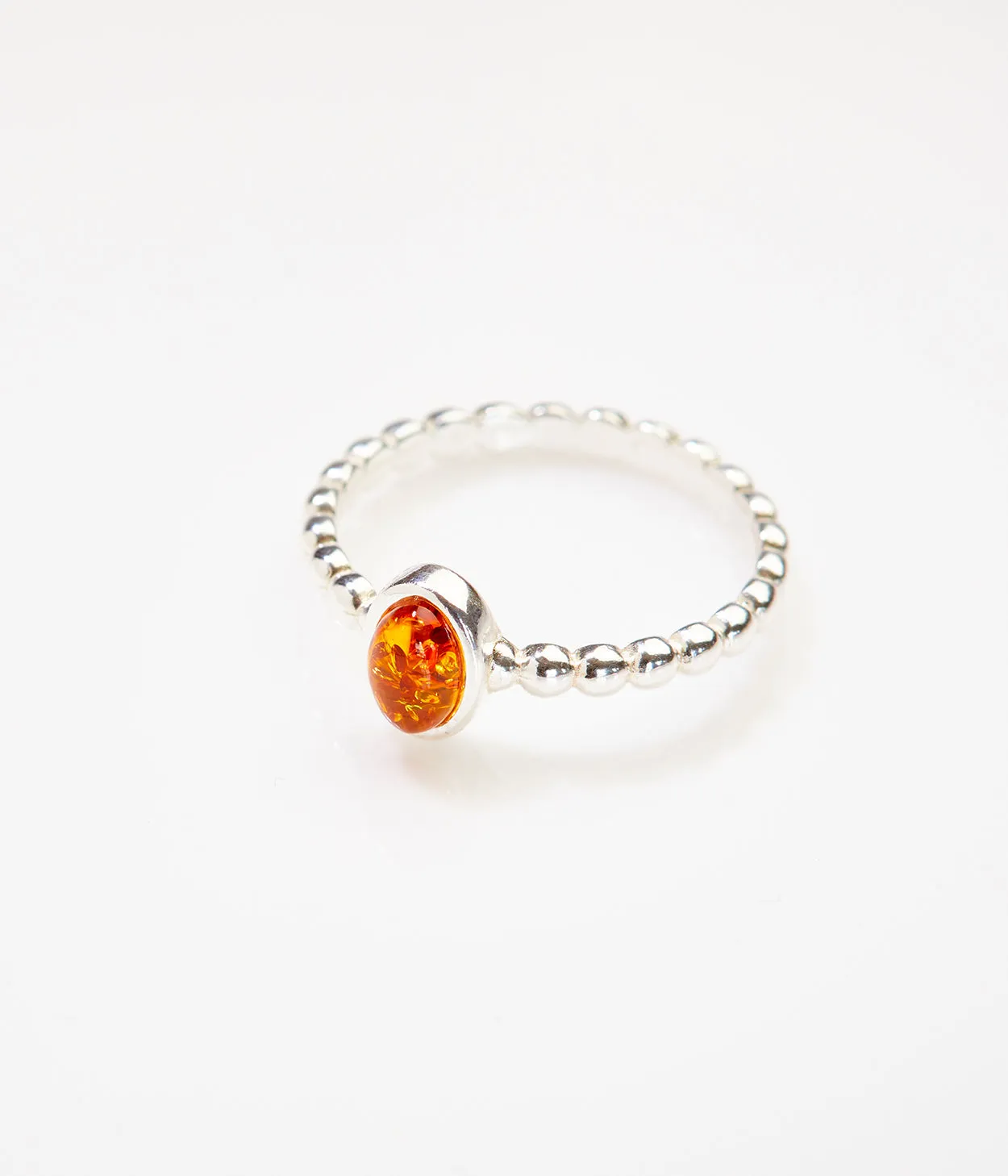 Amber Bubble Stacking Ring - Elegant Baltic Amber & Sterling Silver