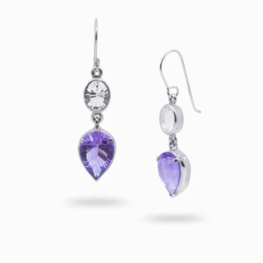 Amethyst and Clear Quartz Drop Earrings