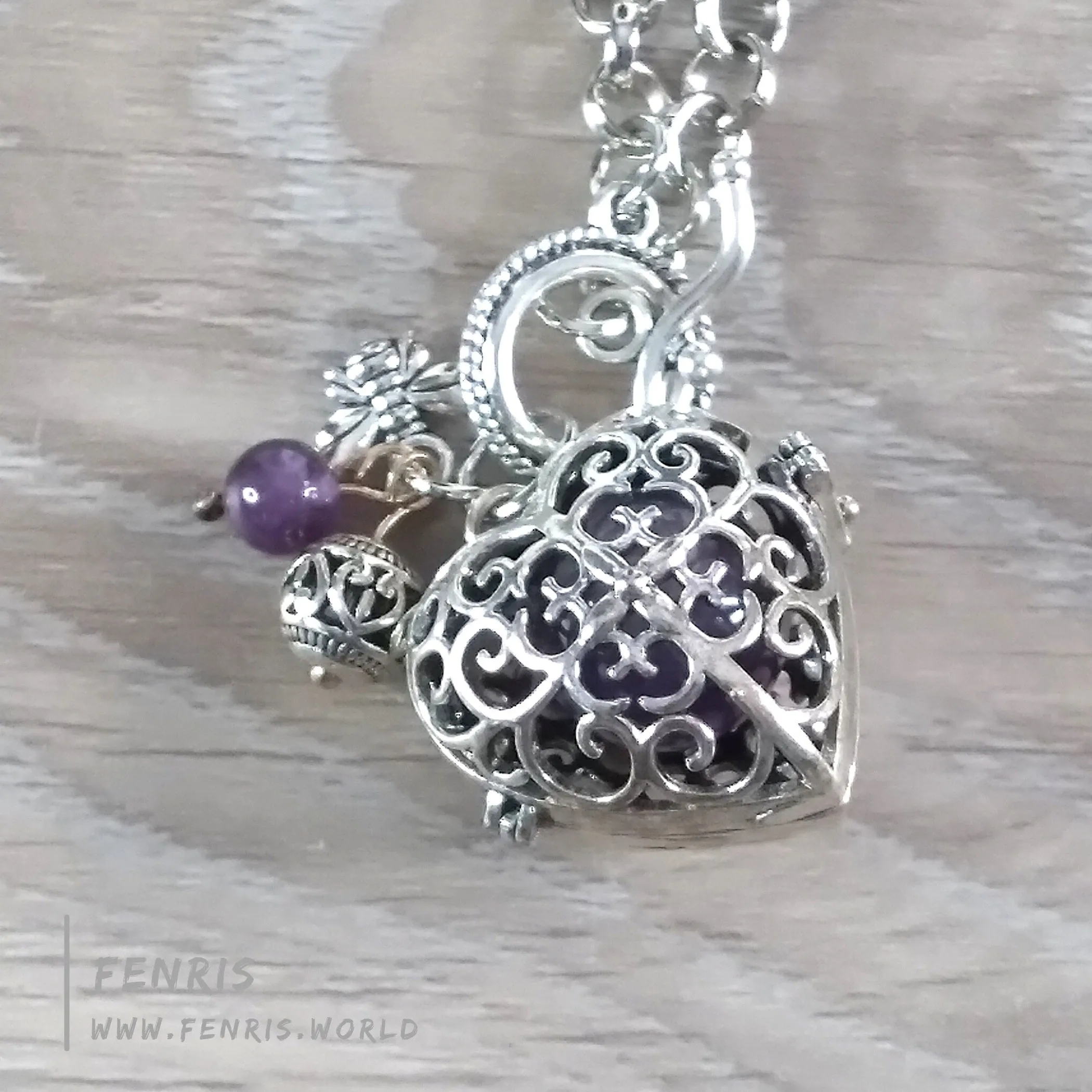 Amethyst Necklace Silver Heart Purple