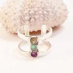 Amethyst, Sand And REAL Sea Glass Ring In Sterling Silver Beachy Boho