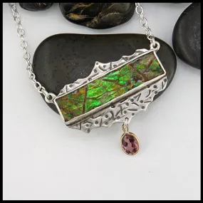 Ammolite & Pink Tourmaline Pendant