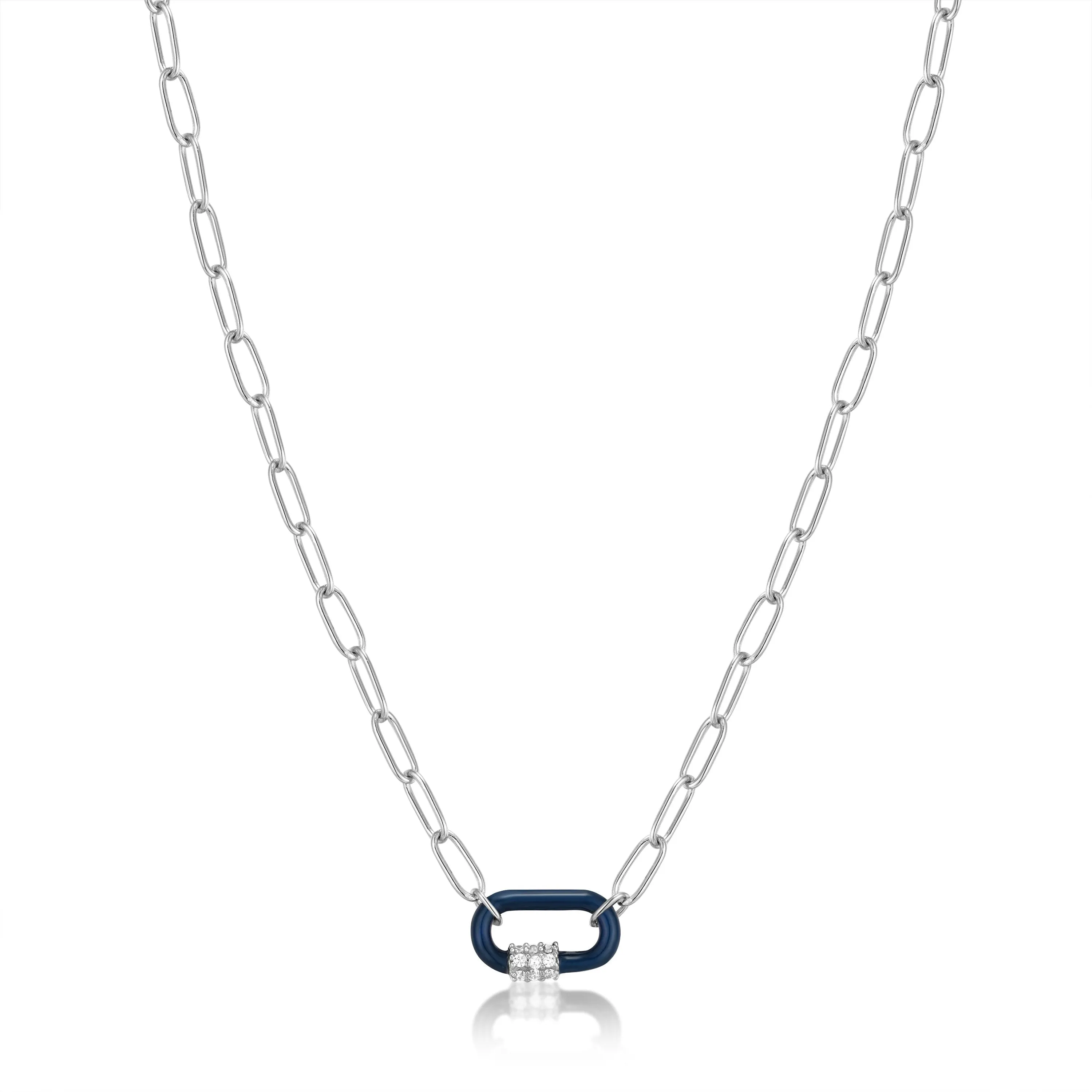 Ania Haie Navy Blue Enamel Carabiner Silver Necklace