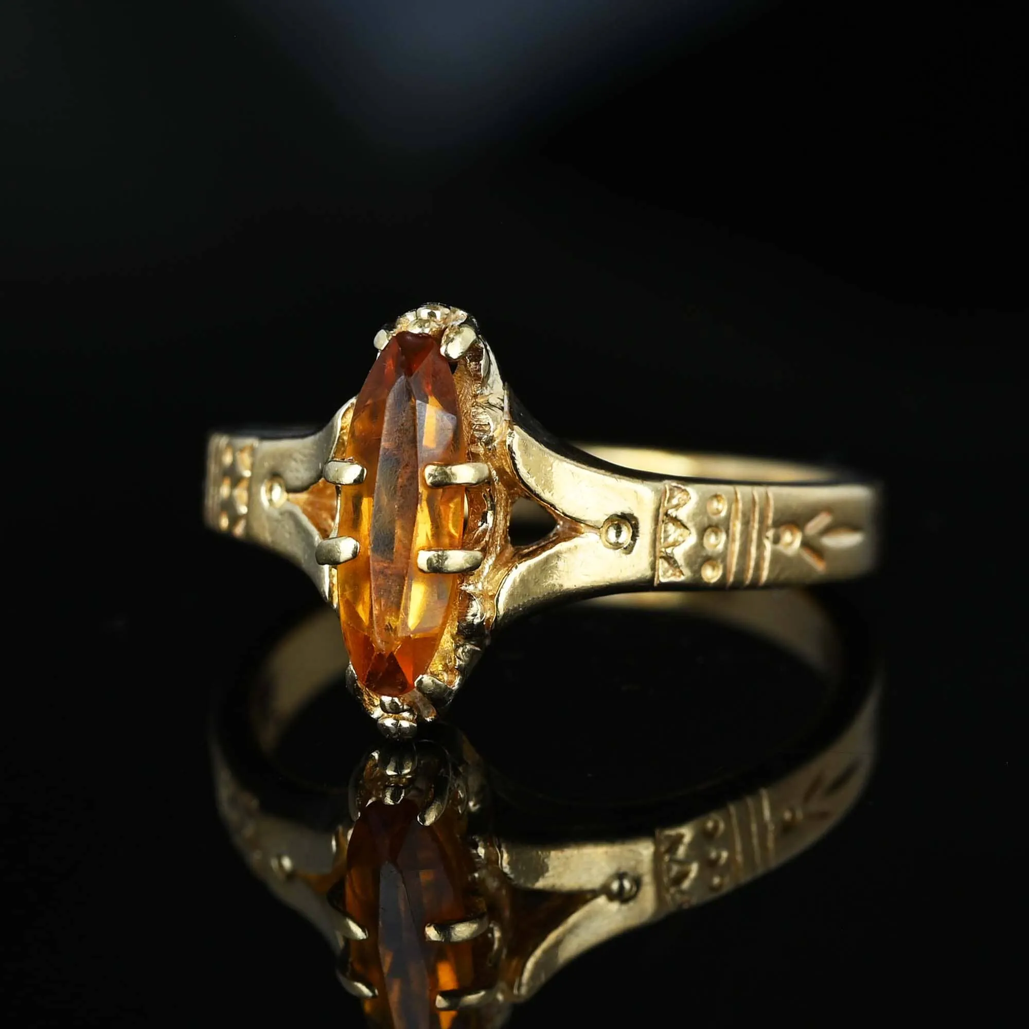 Antique 14K Gold Navette Marquise Citrine Ring