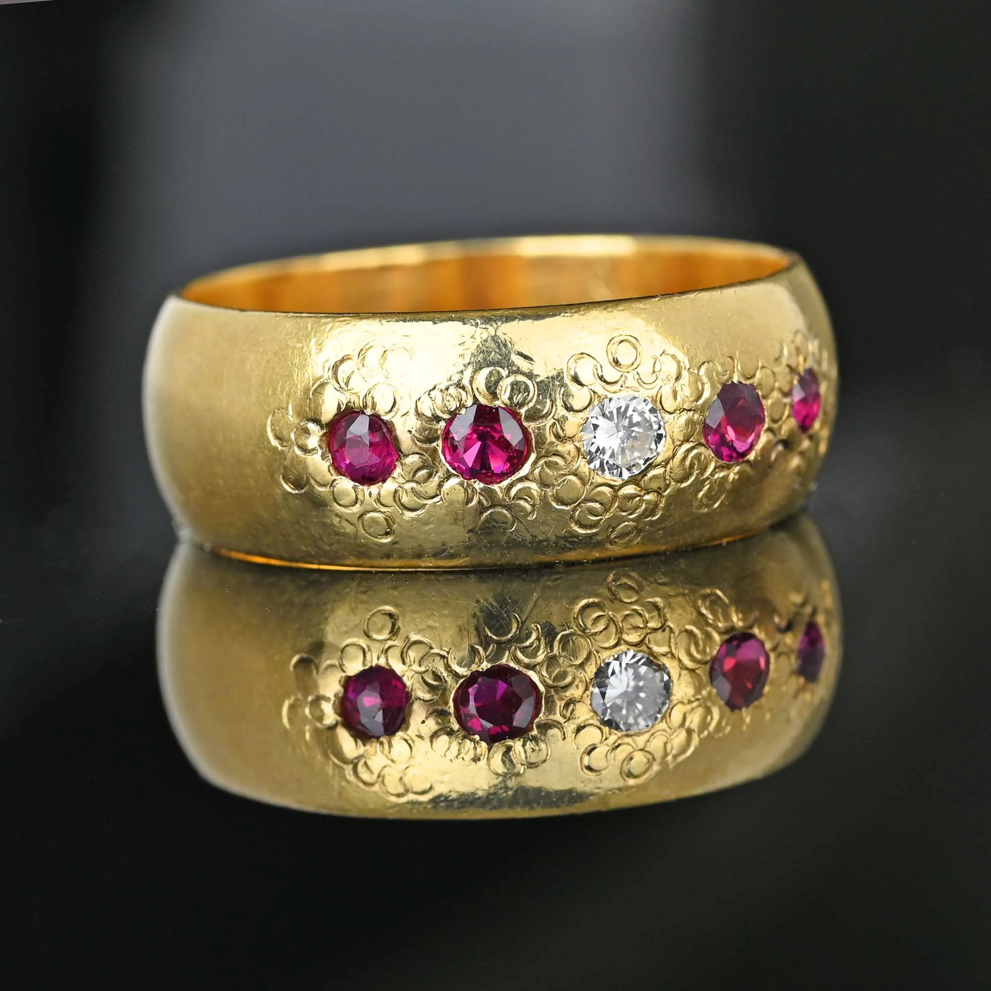 Antique 14K Gold Ruby Diamond Ring Wedding Band