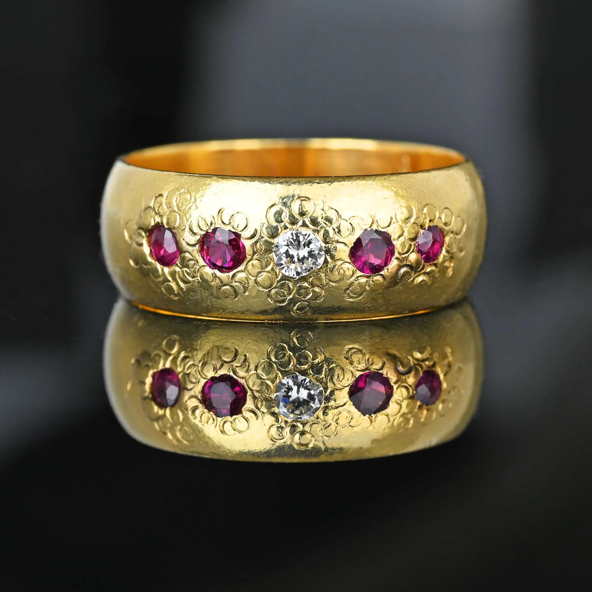 Antique 14K Gold Ruby Diamond Ring Wedding Band